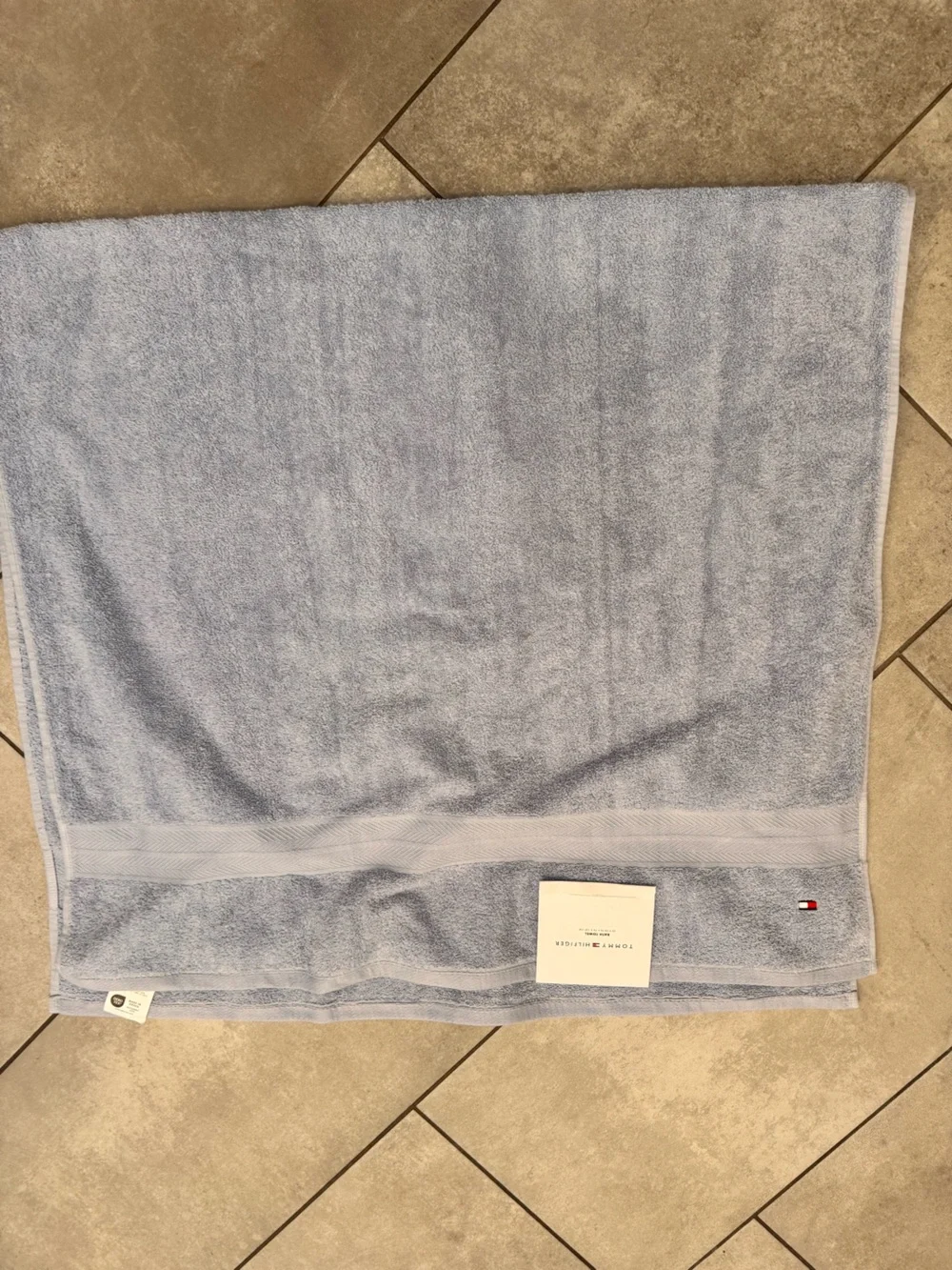 Tommy Hilfiger Pale Blue Cotton Bath Towel with Logo 30 X 76 in